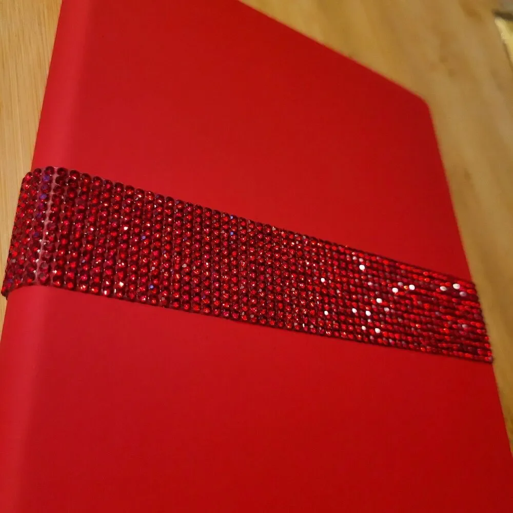Red Leather Blank Lined Journal Notebook Bedazzled Red Stripe Sparkle Size A5